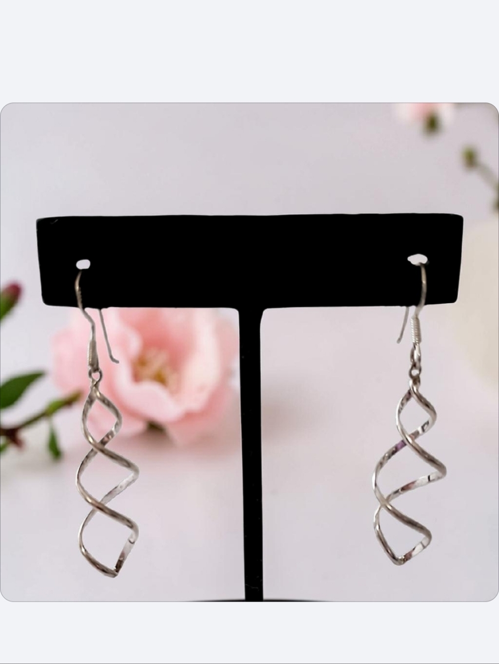 Sterling Silver Twist Spiral Earrings‎ Open Work Dangle Drop 925 Bohemian Tested